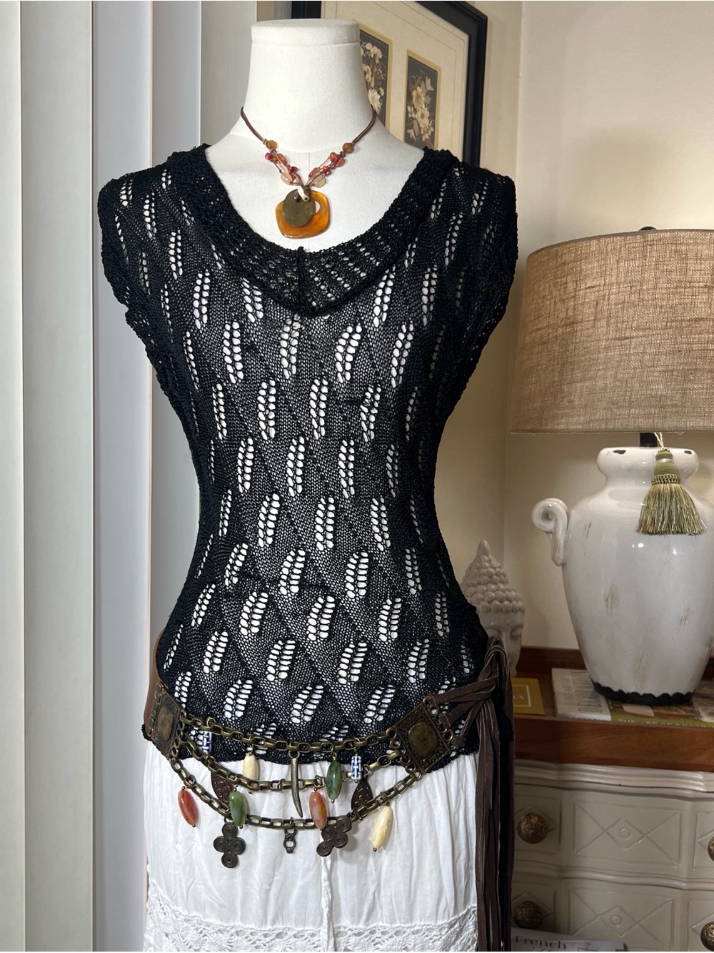 Worrhington Crochet Knit Black Tank Top
